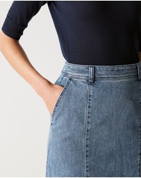 Trenery - Denim Pintuck Detail Skirt in Washed Indigo