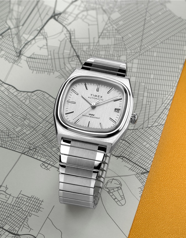 TIMEX - Mens Automatic Reissue Rounded Square 34mm Silver-tone Dial with Stainless Steel Strap