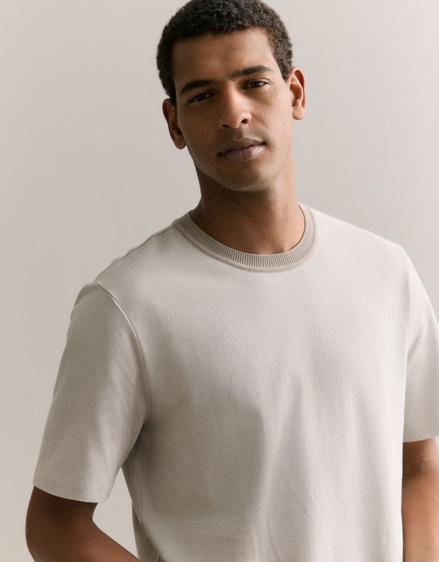 Trenery - Cotton Jacquard Contrast Collar T-shirt in Cement