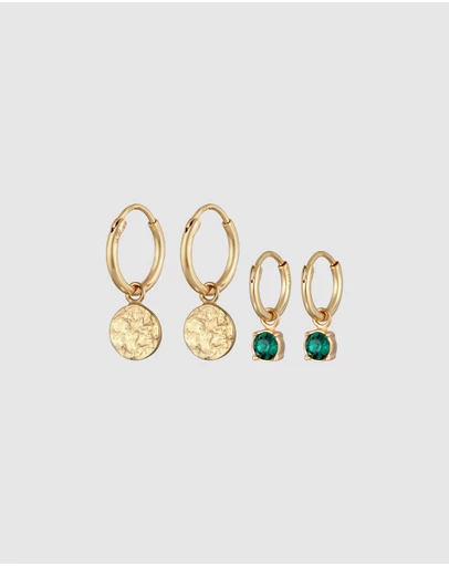 Elli Jewelry - Earrings Creoles Platelet Pendant Set with Crystal Green in 925 Sterling Silver