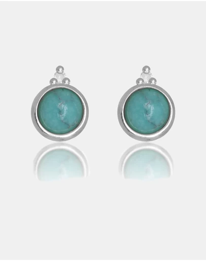 Georgini - Natural Turquoise And Two Natural Diamond December Silver Earrings