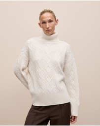 Trenery - Merino Cable Rollneck in Marshmallow