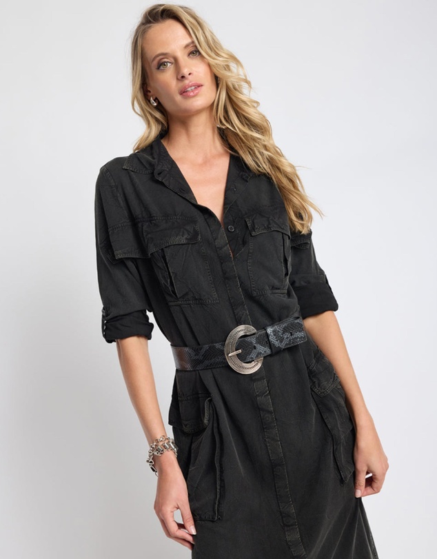 ONE TEASPOON - Crushed Midi Shirt Dress - Black