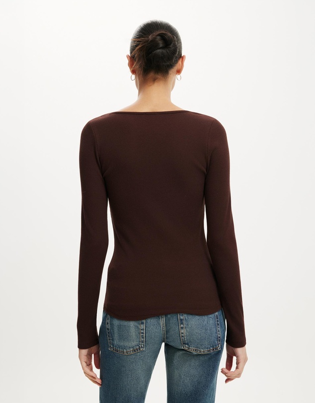 Cotton On - Scoop Neck Rib Long Sleeve Top