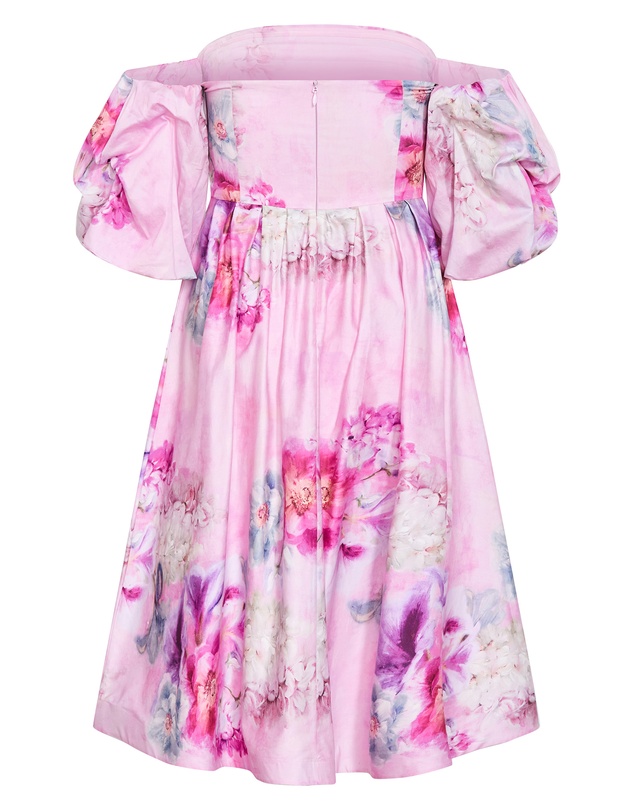 City Chic - Plus size Rosalee Garden Print Puff Sleeve Midi Dress - pink