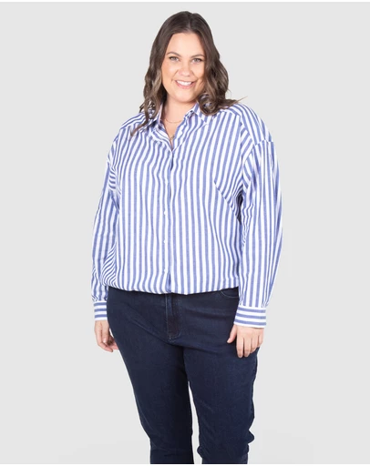 Love Your Wardrobe - Carrie Stripe Drop Shoulder Cotton Shirt