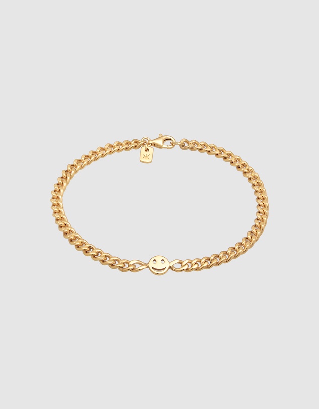 Kuzzoi - ICONIC EXCLUSIVE - Curb Chain Bracelet with Smiling Charm in Gold-Plated 925 Sterling Silver
