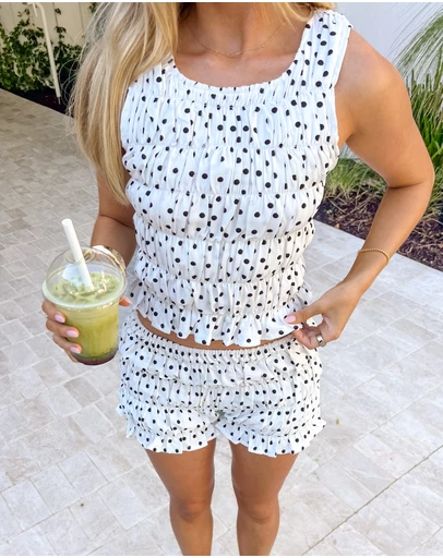 Beginning Boutique - Tango White Polka Dot Top