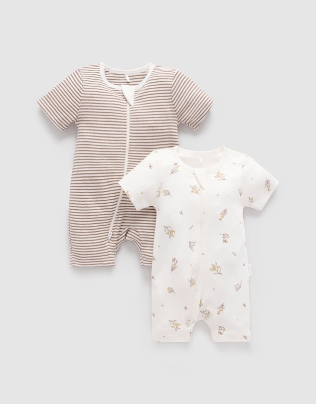 Purebaby - 2 Pack Short Zip Growsuit -Babies