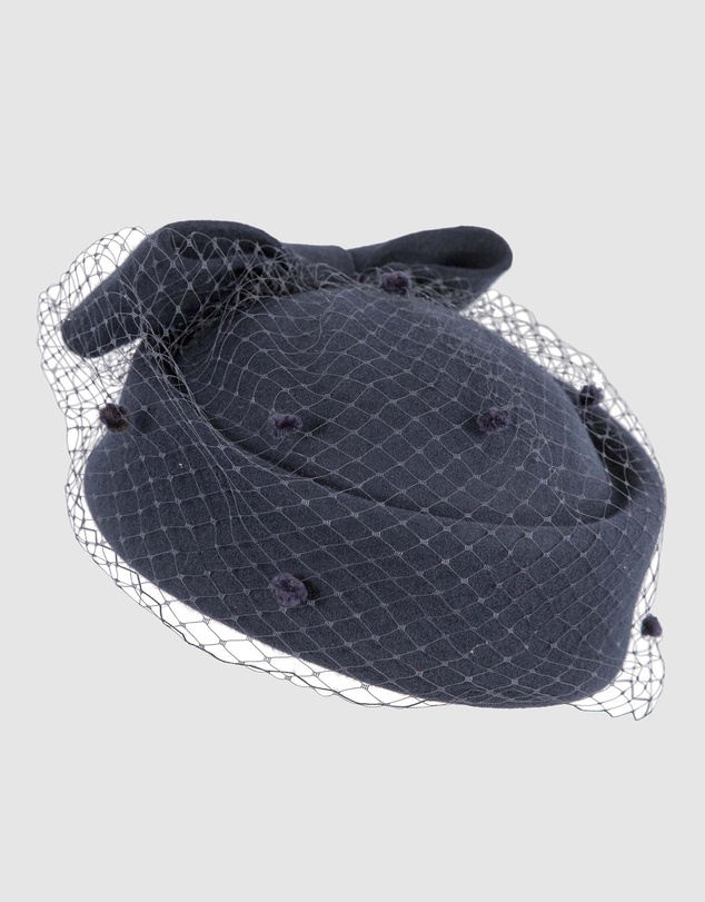 Max Alexander - Felt Navy Pillbox Hat With Veil