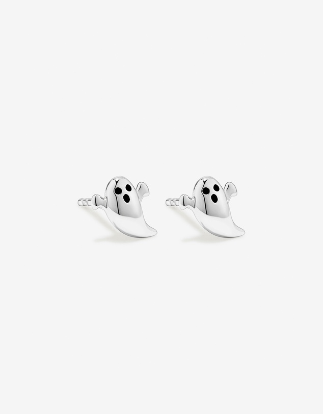 Michael Hill - Ghost Halloween Stud Earrings with Black Enamel in Sterling Silver