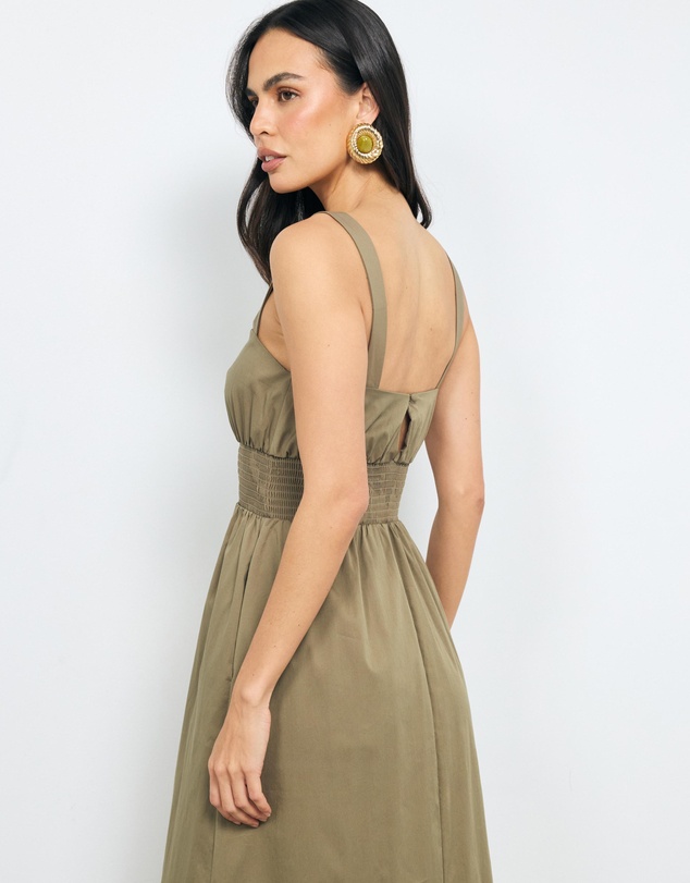 AERE - Liona Cotton Shirred Waist Midi Dress