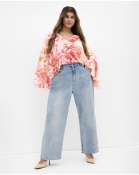 City Chic - Ruffle Glam Print Top