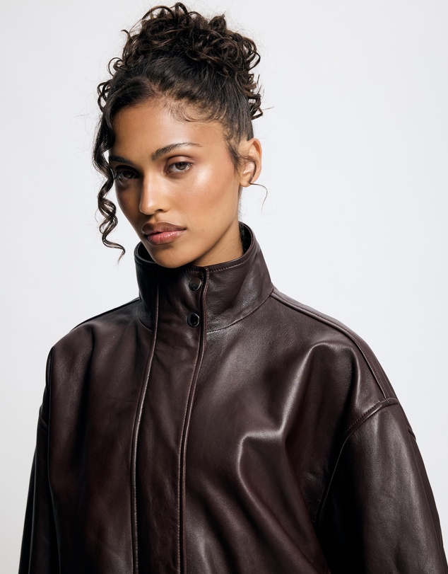Lover - Byron Oversized 100% Leather Funnel Neck Bomber Jacket
