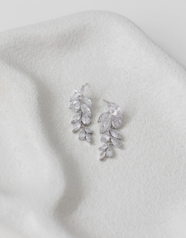 The White Collection - Eva - Elegant Silver Bridal Earrings