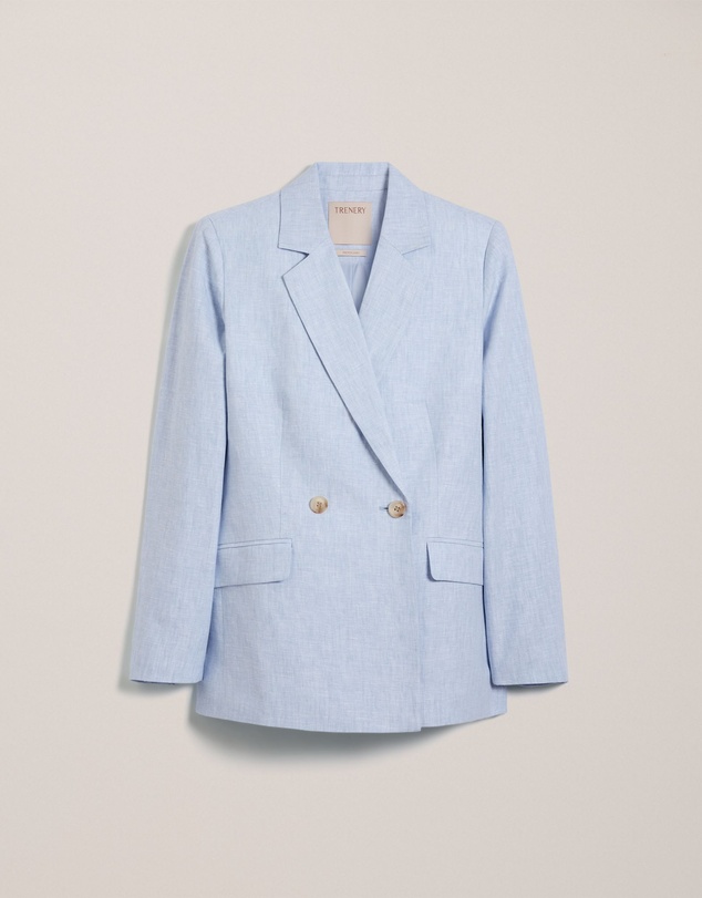 Trenery - Yarn Dyed Linen Double Breasted Blazer in Blue Marble