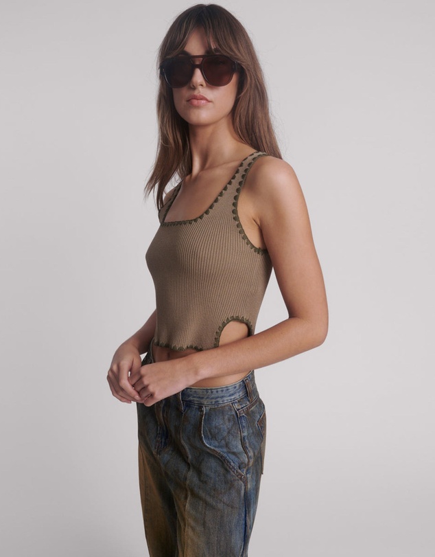ONE TEASPOON - Knitted Scallop Tank Top - Khaki