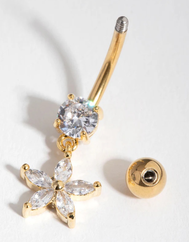 Lovisa - Gold Cubic Zirconia Flower Drop Belly Ring