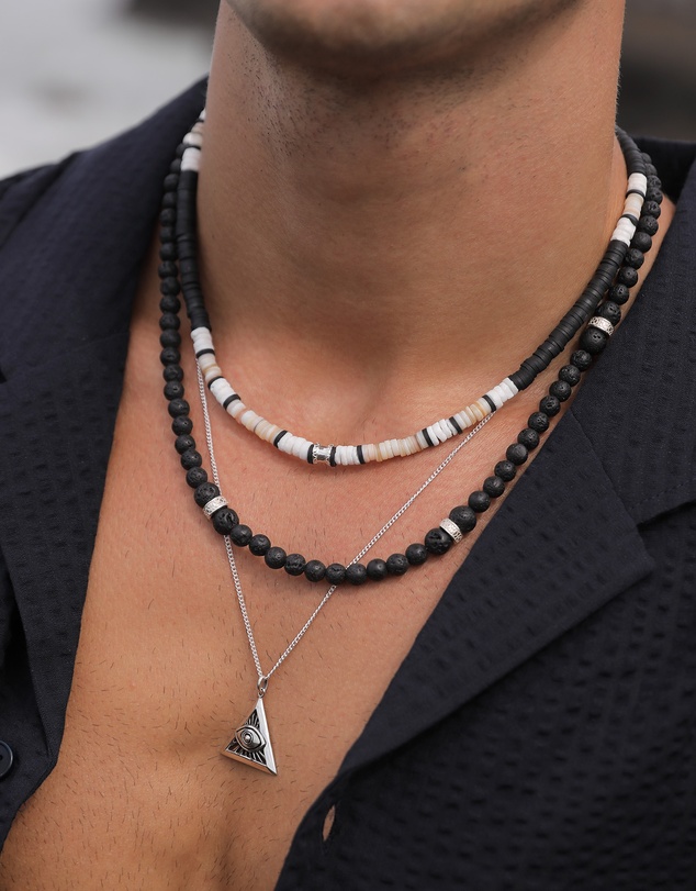 Kuzzoi - ICONIC EXCLUSIVE - Long Necklace with Evil Eye Pendant in Oxidised 925 Sterling Silver
