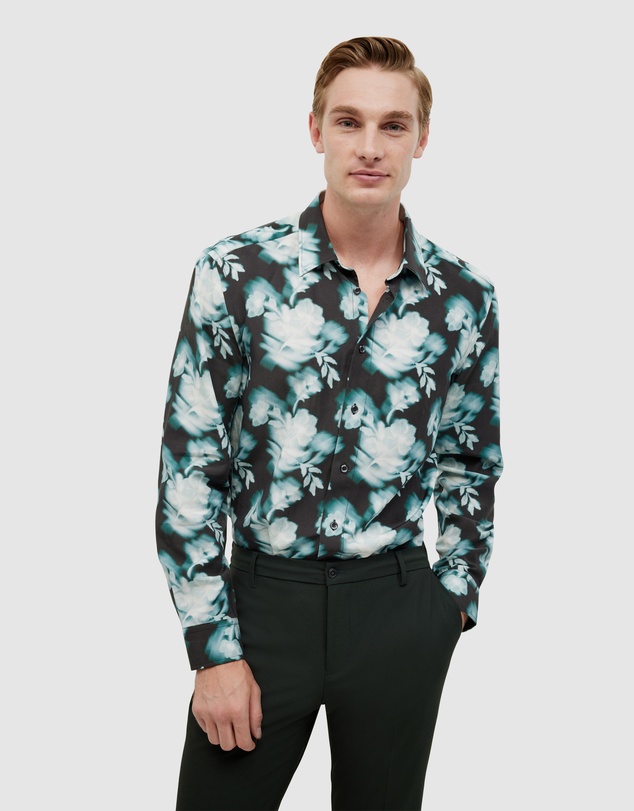 Politix - Distorted Floral Printed Long Sleeve Shirt