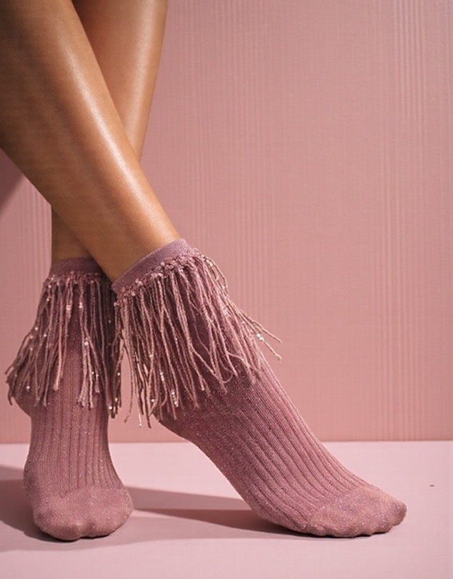 High Heel Jungle - Stevie Metallic Lurex Socks With Glitter Fringe