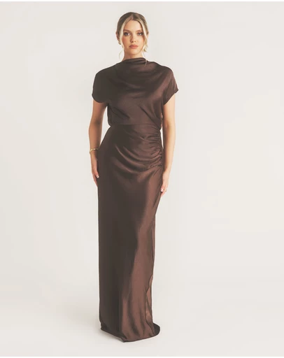 Six Stories - Batwing High Neck Satin Bridesmaid Dress