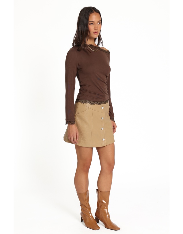 Petal & Pup - Ardella Vegan Leather Mini Skirt - Mocha