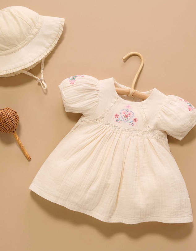 Purebaby - Embroidered Dress -Kids-Babies