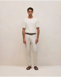 Trenery - Cotton Linen Racking Stitch T-shirt in Parchment