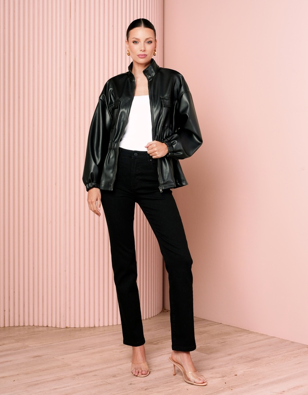 Azzurielle - Jyn Cinch Waist Leather Jacket
