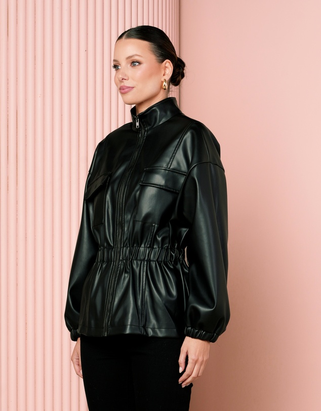 Azzurielle - Jyn Cinch Waist Leather Jacket