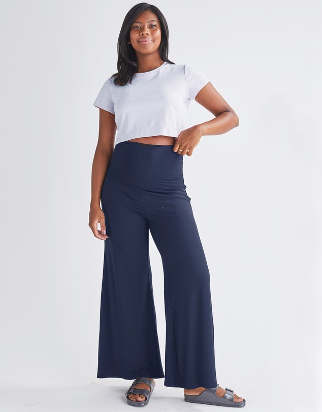 Angel Maternity - Debra Wide Leg Maternity Bamboo Pants in Navy