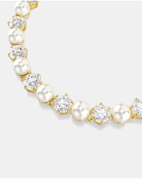 Swarovski - Matrix Tennis Bracelet, Crystal Pearl, Round Cut, White, Gold-tone Plated