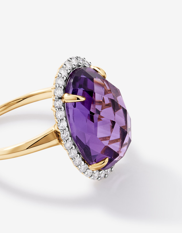 Michael Hill - Oval Amethyst & 0.35 Carat TW Diamond Halo Ring in 10kt Yellow Gold with Rhodium