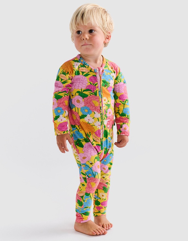 Kip&Co - Follow The Sun Yellow Organic LS Zip Romper - Babies