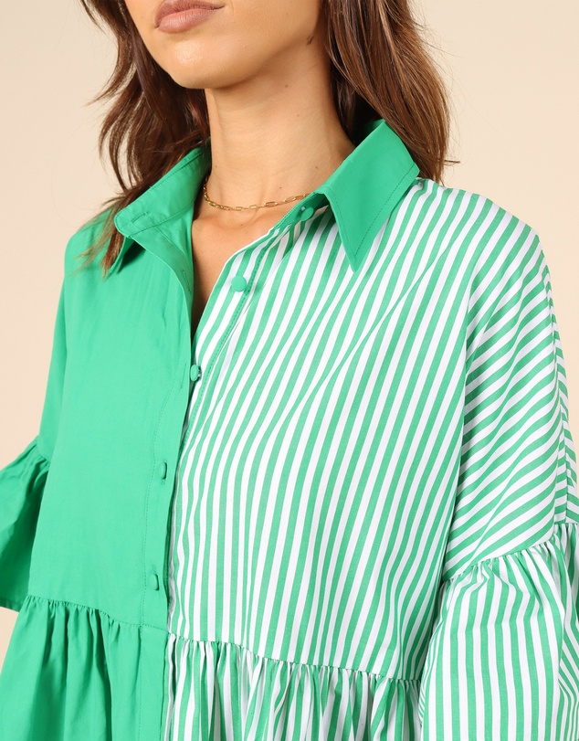 Petal & Pup - Didi Frill Mini Dress - Green Stripe