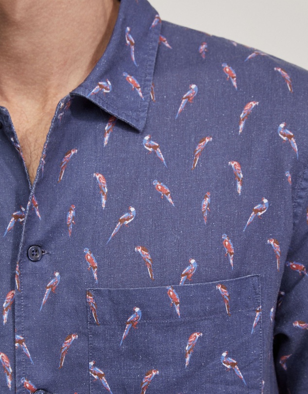 Oxford - Vinny Linen Blend Short Sleeve Printed Shirt