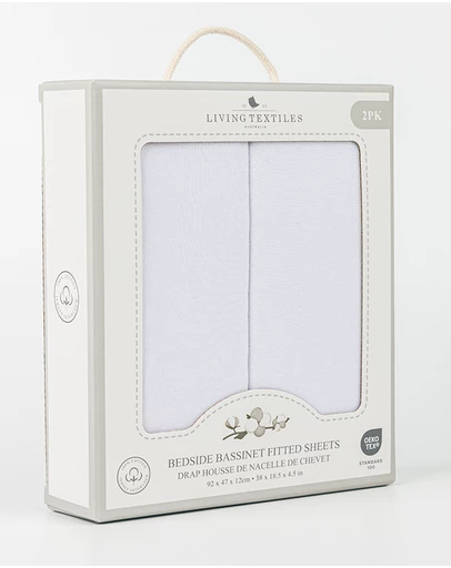 Living Textiles - 2pk Bedside Bassinet Fitted Sheet - Jersey/White