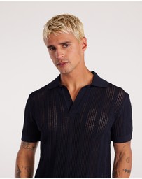 Calibre - Self Stripe Mesh Knit Polo Navy