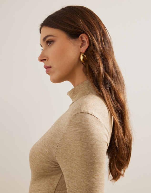 AERE - Soft Wool Blend Mock Neck Tiered Midi Dress