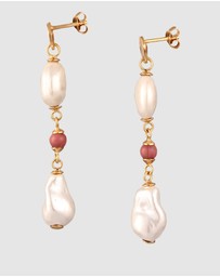 Elli Jewelry - Earrings Stud Rhodonite Ball 925 Sterling Silver Gold-Plated