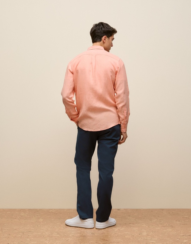 Trenery - Regular Fit Linen End On End Shirt in Shell Pink