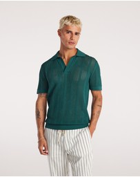 Calibre - Self Stripe Mesh Knit Polo Jade