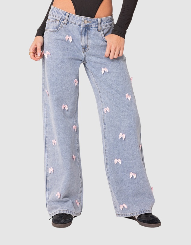 EDIKTED - Lucille Low Rise Satin Bow Jeans