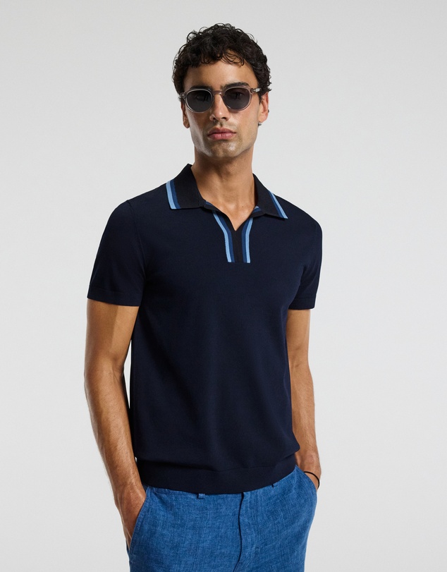 Calibre - Stripe Open Neck Knit Polo Navy