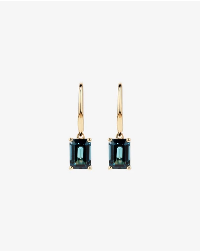 Michael Hill - Emerald Cut London Blue Topaz Gemstone Drop Earrings in 10kt Yellow Gold