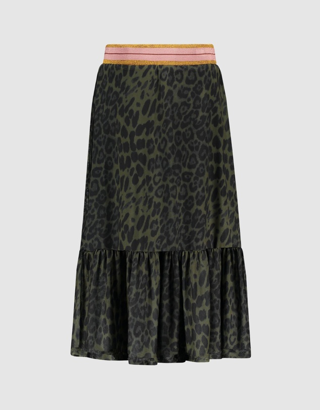 Like FLO - Green Leopard Print Maxi Skirt - Kids-Teens