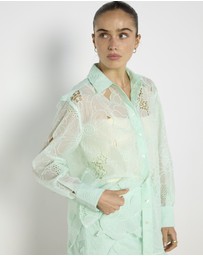 Cirkular - Pre-Loved - Oroton Mint Lace Shirt and Skirt Set