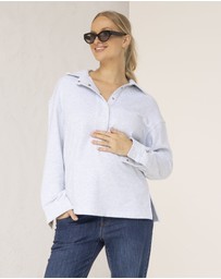 Angel Maternity - Daily Snap Button Collar Sweatshirt in Grey Marl