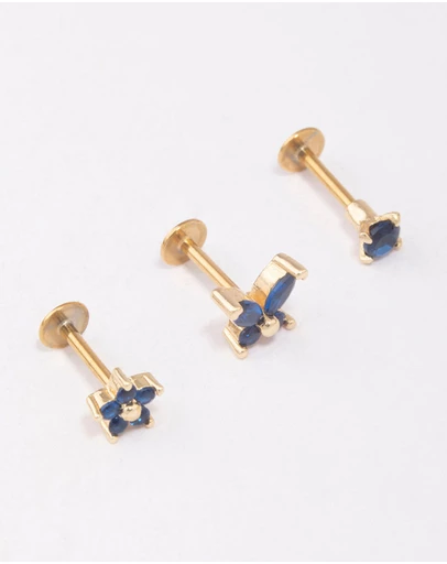 Lovisa - Gold Plated Surgical Steel Butterfly & Flower Flat Back 3-Pack